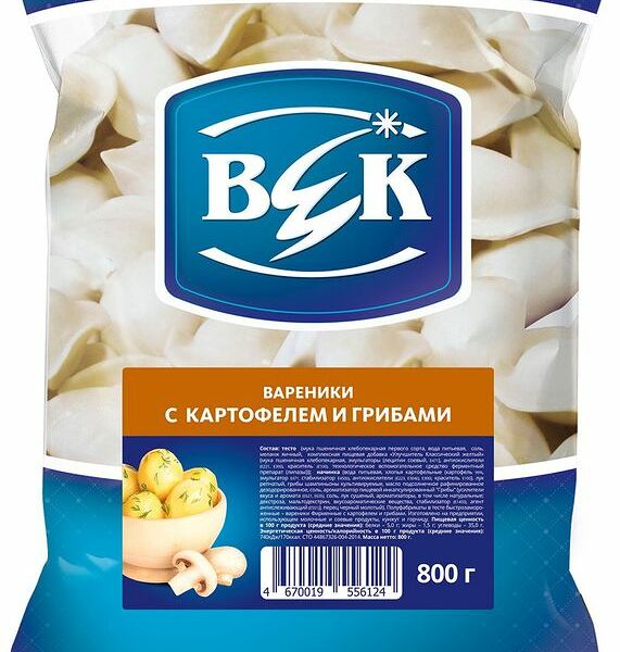 Вареники Век с картофелем и грибами 800г