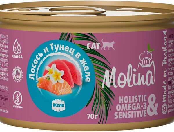 Влажный корм для кошек Molina Лосось и тунец в желе 70г