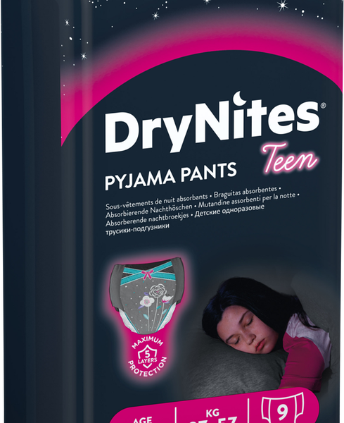 Подгузники-трусики детские для девочек Huggies DryNites 8 -15 лет / 27-57кг, 9шт