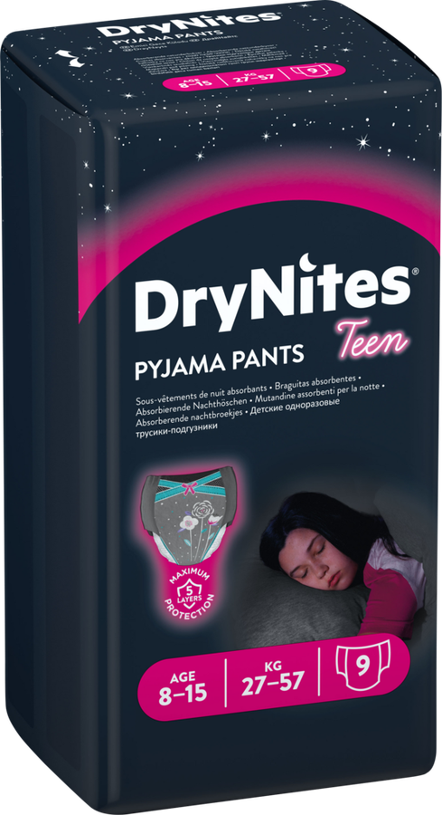 

Подгузники-трусики детские Huggies DryNites Teen Pyjama pants для девочек 8-15 лет 27-57 кг 9 шт