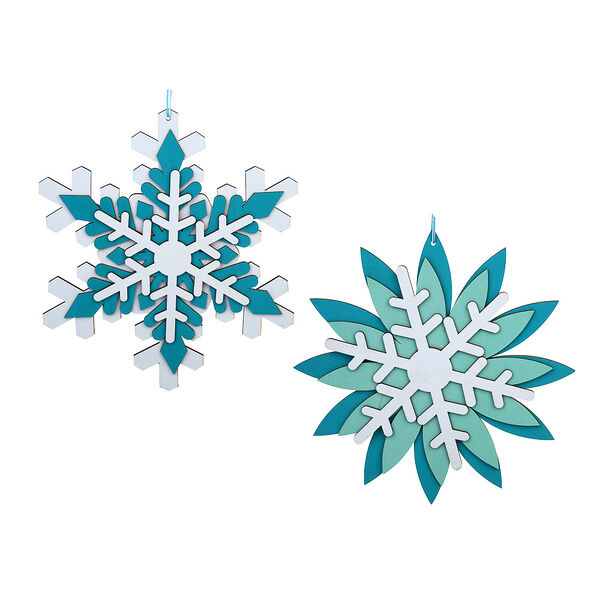 Сноу бум сувенир подвеска в виде снежинки, 23 см, дерево, 2 дизайна в ассортименте