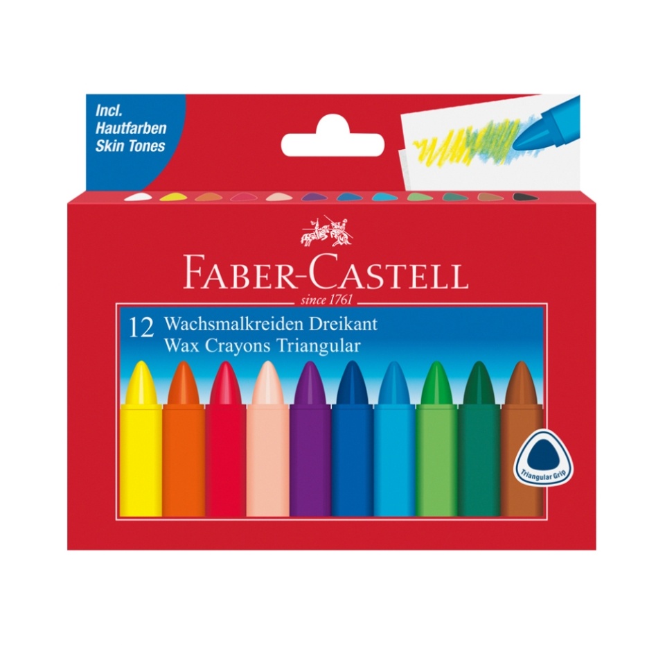 

Мелки восковые Faber-Castell трехгранные водостойкие 12 цветов, Индия