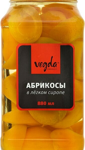 Абрикосы Vegda половинки в легком сиропе 880мл