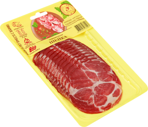 

Шейка Иней сырокопчёная нарезка 100 г