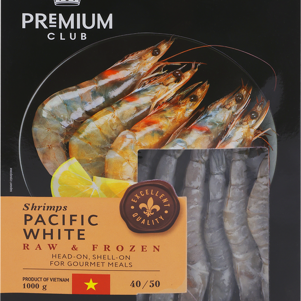 Креветки свежемороженые PREMIUM CLUB в панцире с головой 40/50 