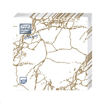 Салфетки бумажные 3-слойные «Мрамор золотой на белом», размер 33*33 см, Home Collection, 20 шт., Россия
