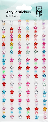 Наклейки акриловые MESHU Bright flowers, стразы, 25х10 см, 150 шт