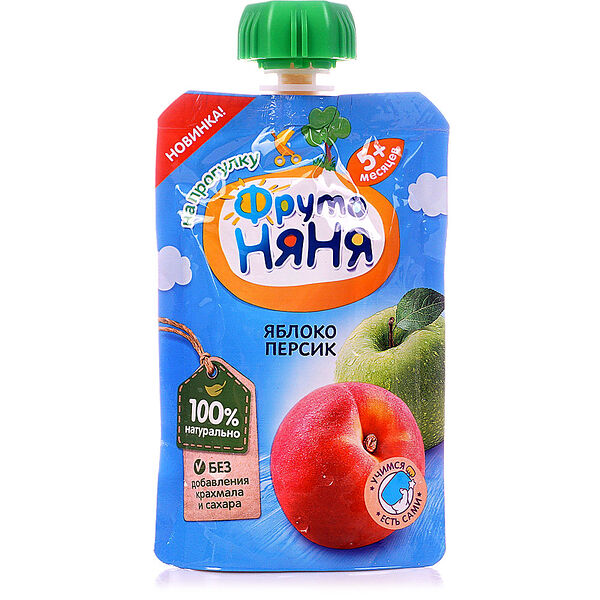 Фруктовое пюре Фрутоняня Персик-яблоко, с 5 месяцев