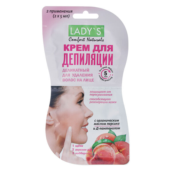 Крем для депиляции lady s comfort naturals деликатный, для удаления волос на лице, 10 мл