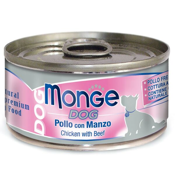 Корм для собак MONGE Dog Natural куриные кусочки с говядиной банка