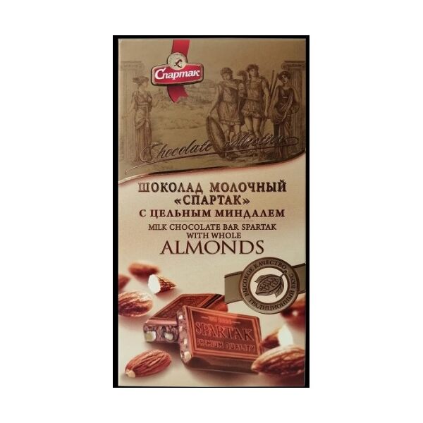 Шоколад молочный с цельным миндалем Спартак 90г