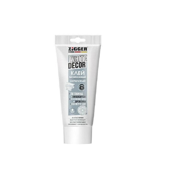 Клей монтажный акриловый для декора ZIGGER White Decor, белый, 250г