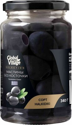 Маслины Global Village Selection Halkidiki без косточки 340г