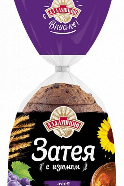 Хлеб Аладушкин Затея заварной с солодом и изюмом нарезка 350г