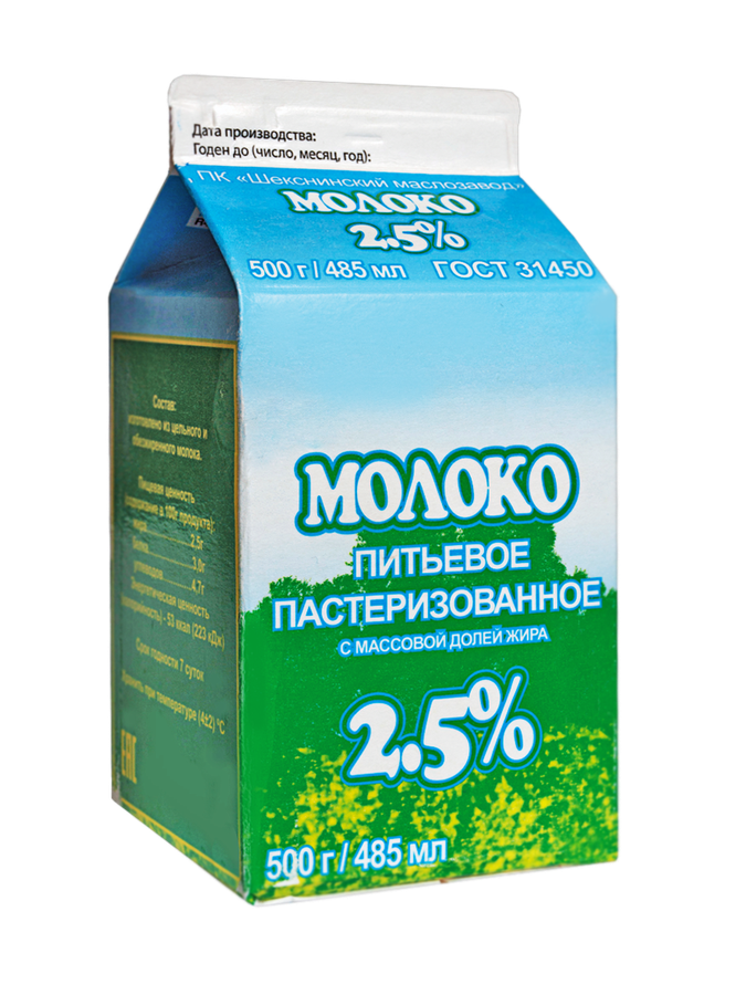 

Молоко пастеризованное Шекснинский Маслозавод 2.5% без змж 485 мл