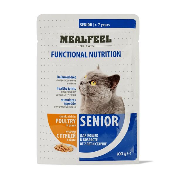 Functional Nutrition Senior влажный корм Mealfeel для кошек старше 7 лет, с кусочками птицы в соусе