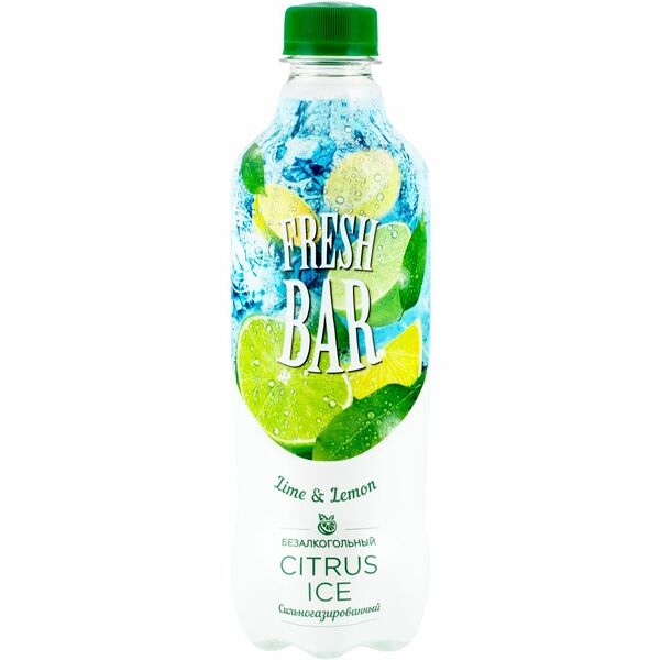 Напиток Fresh Bar Lime & Lemon Citrus Ice сильногазированный, 0.48 л