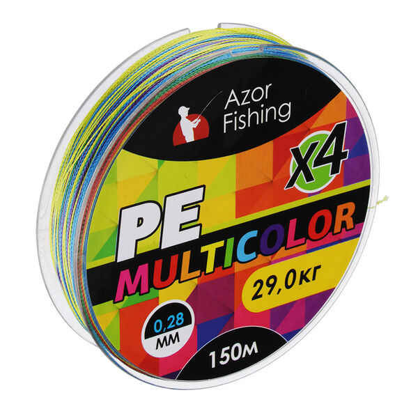 Azor fishing леска плетеная, pe премиум 4 нити, 150м, 0,28мм, 29,0кг, многоцветная