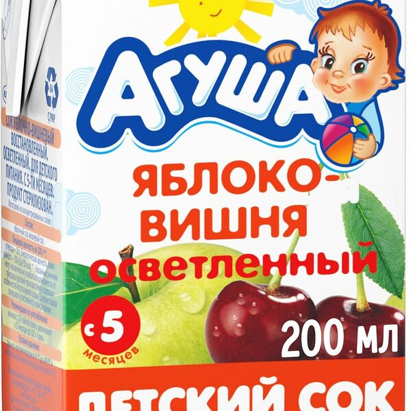 Сок детский Агуша Яблоко-Вишня осветленный, с 5 месяцев