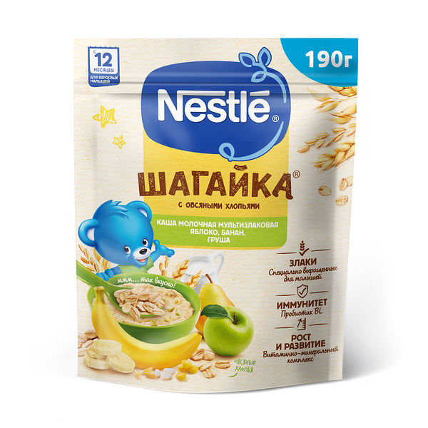 Каша молочная Nestle с овс хлоп,кус ябл, банана и груши c 12 мес 190г ДП Nestle