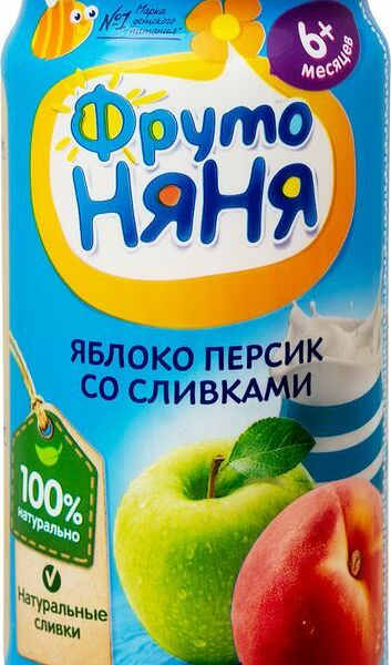 Пюре ФрутоНяня из яблок и персиков со сливками с 6 месяцев, 250г