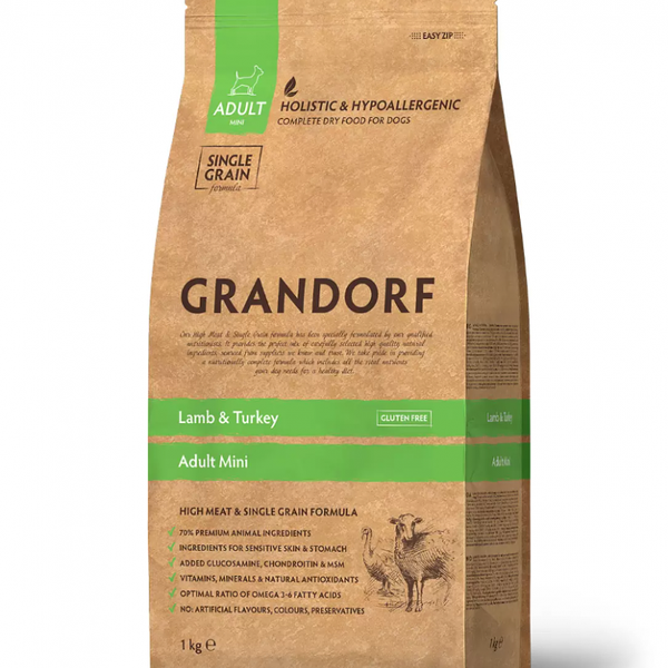 Сухой корм для собак мелких пород Grandorf Ягненок с индейкой, 1 кг