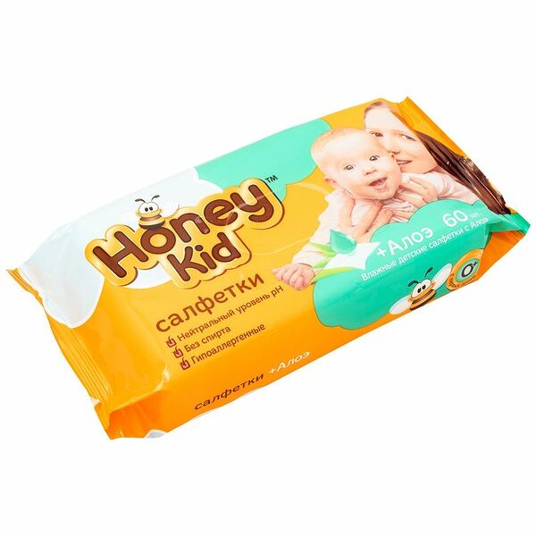 Салфетки детские Honey Kid с алоэ детские 60 шт