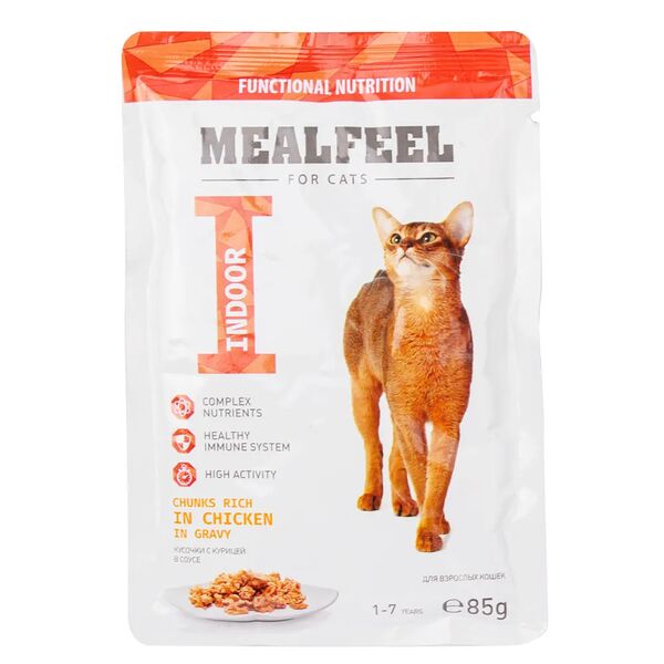 консервированный корм Mealfeel для взрослых кошек курица в соусе с цельными кусочками филе