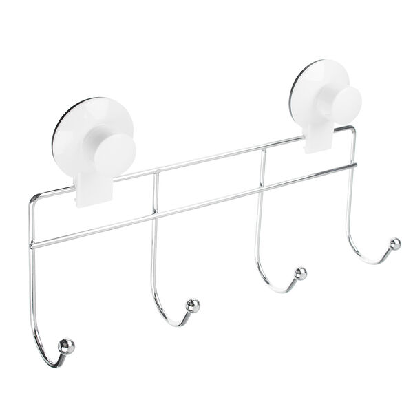 Vetta крючки на планке, 4 шт, металл, хром+белый, вакуумное крепление