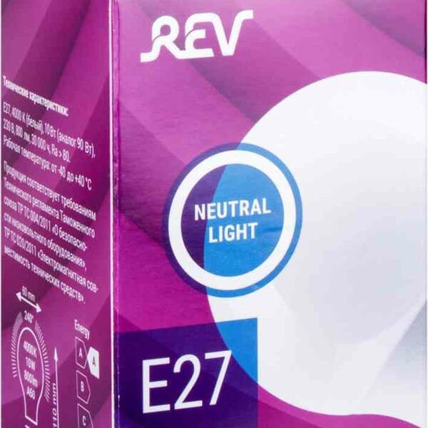 Лампа светодиодная REV Е27 4000К холодный свет, груша, 10 Вт