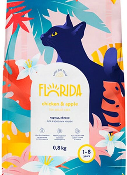 Сухой корм для кошек Florida с курицей и яблоком 800г