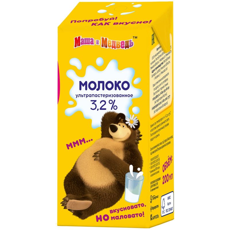 

Молоко Маша и Медведь детское ультрапастеризованное 3.2% 200 мл