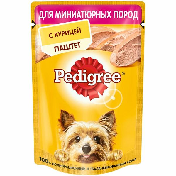 Корм Pedigree Паштет с курицей для взрослых собак миниатюрных пород, 80г