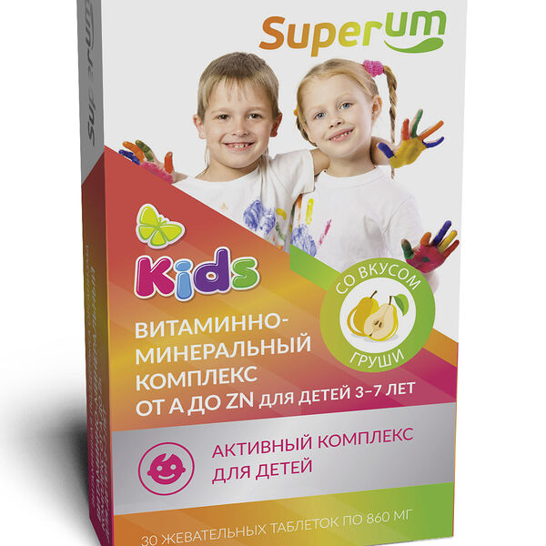 Superum витаминно-минеральный комплекс для детей 3-7 лет от а до цинка Таблетки жевательные 30 шт