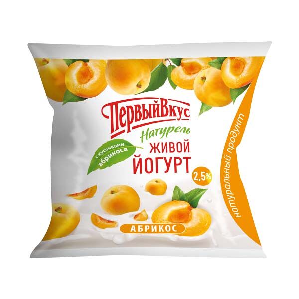 Йогурт питьевой Первый Вкус Натурель 2.5% 500гр Абрикос пакет