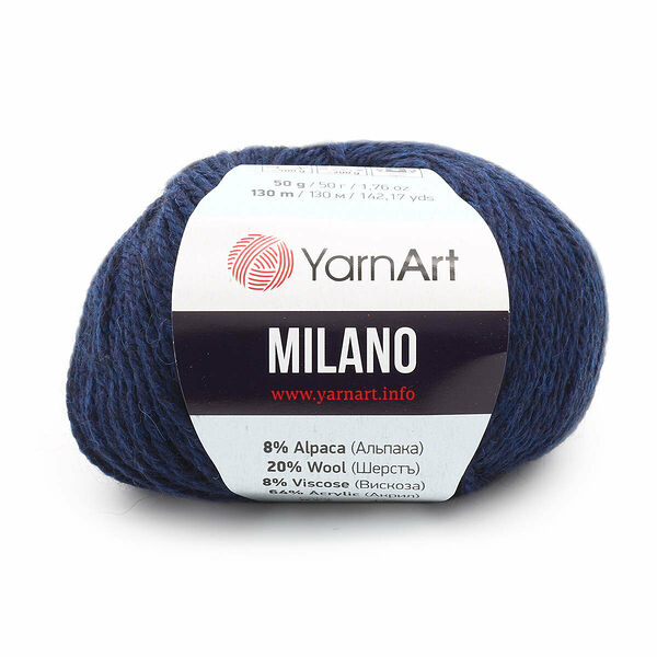 Пряжа YarnArt 'Milano' 50гр 130м (8% альпака, 20% шерсть, 8% вискоза, 64% акрил)(877 синий),шт