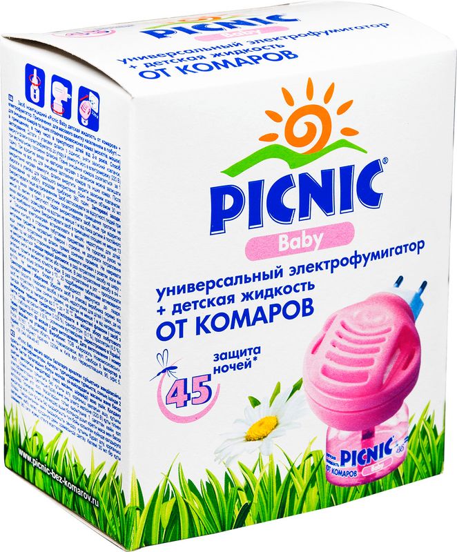 

Комплект от комаров Picnic Baby: Электрофумигатор, Жидкость от комаров Picnic Baby 30 мл