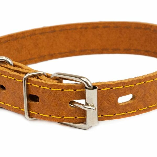 HOMEPET ошейник кожаный Ромбы 20мм х 33-43см простроченный с тиснением янтарь