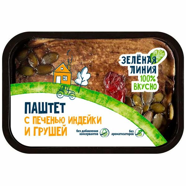 Паштет мясной с печенью индейки и грушей категория Б запечённый Зелёная Линия, 160г