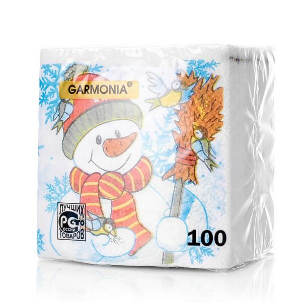 Бумажные салфетки Garmonia Новый Год 1-слойные 24*24 100шт