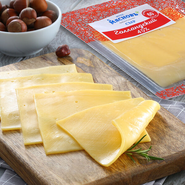 Сыр Голландский полутвердый 45% МясновЪ Ферма нарезка созревание 60 суток