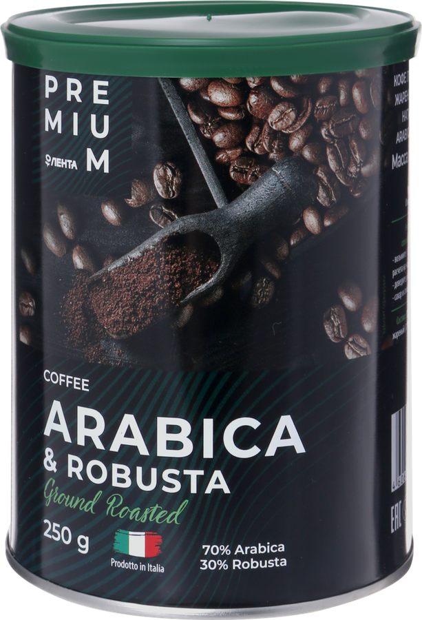 

Кофе молотый Лента Premium Arabica&Robusta жареный натуральный, ж/б 250 г