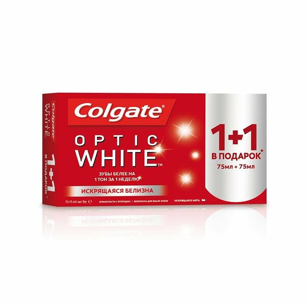 Зубная паста отбеливающая 1+1 TM Colgate Optic White 75 мл + 75 мл