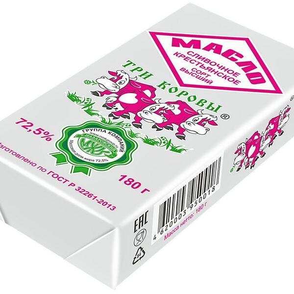 Масло сливочное Три коровы Крестьянское 72,5%