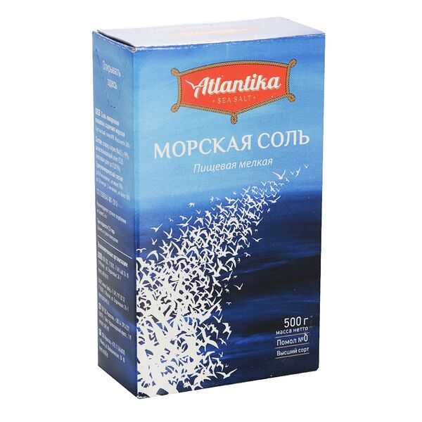 Соль морская пищевая мелкая Atlantika 500 г