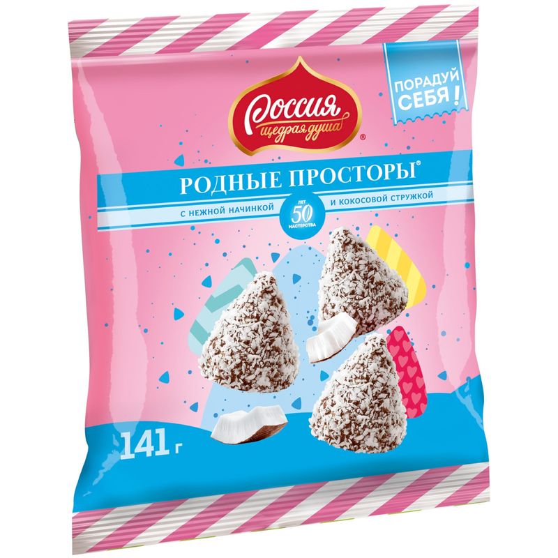 

Конфеты шоколадные Россия-Щедрая душа! Родные просторы с кокосовой стружкой 141 г