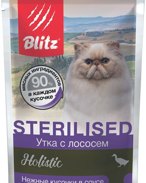 Влажный корм для кошек Blitz Holistic Sterilised cat для стерилизованных Утка с лососем 85г