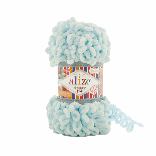 Пряжа Alize 'Puffy Fine' 100г 14м (100% микрополиэстер)(522 светло-голубой)