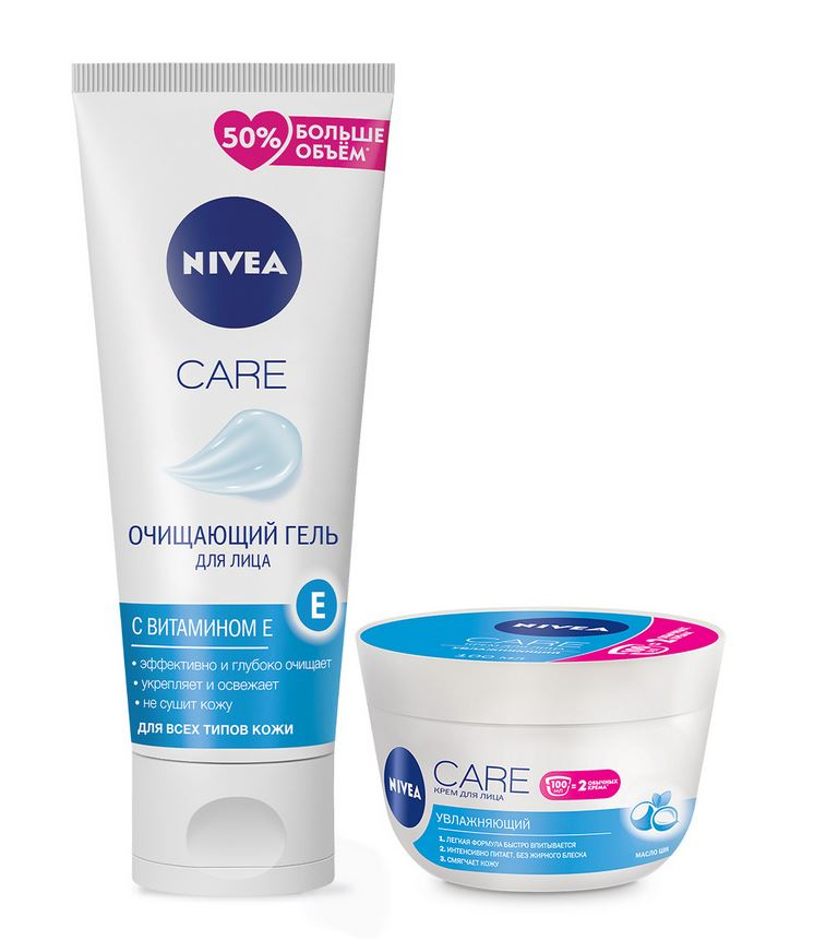 

Набор подарочный Nivea Care: Гель для умывания 225 мл + Крем для лица 100 мл
