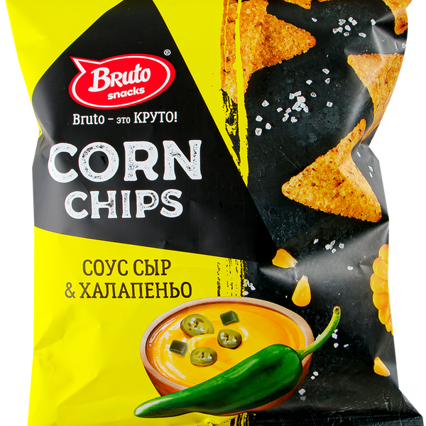 Чипсы кукурузные BRUTO Сorn Chips со вкусом соус сыр и халапеньо, 100г